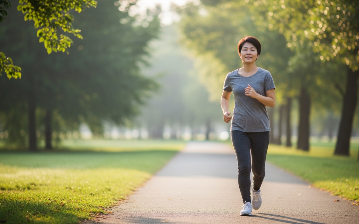 Person jogging outdoors doing cardiovascular conditioning at an easy Zone 2 pace