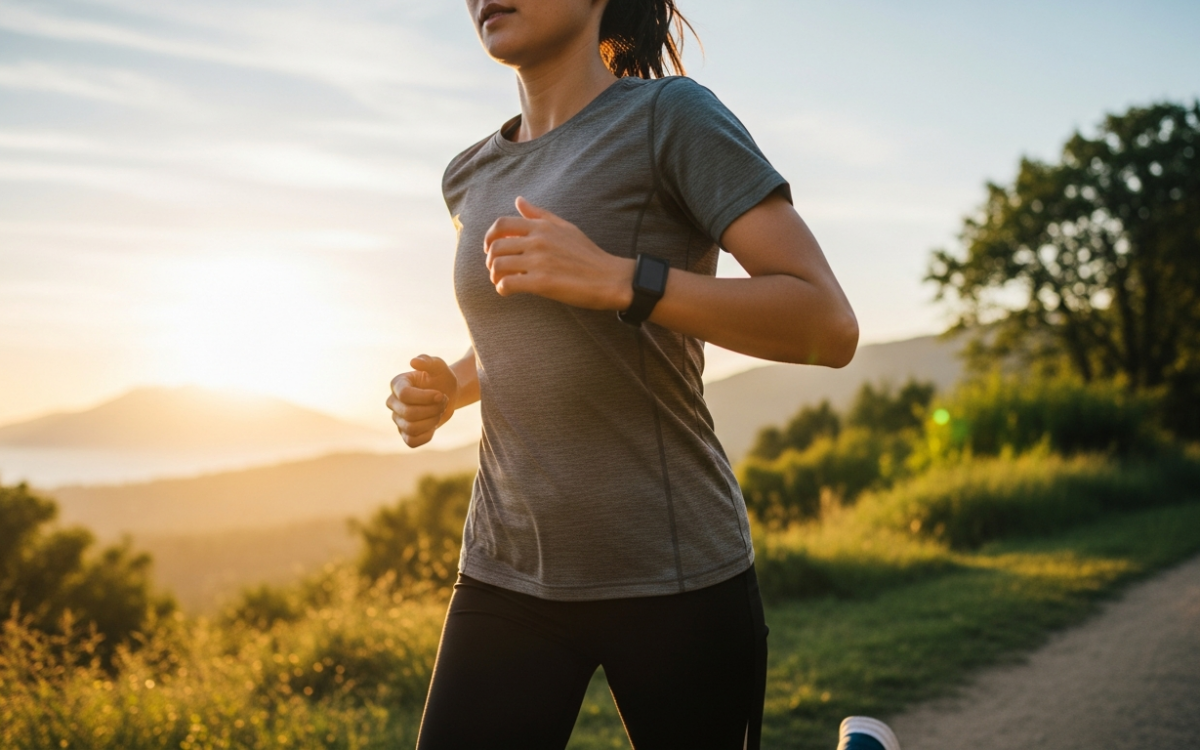 Runner doing cardiovascular conditioning outdoors at sunrise