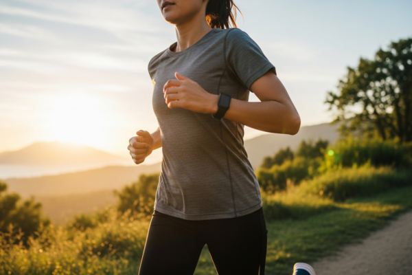 Runner doing cardiovascular conditioning outdoors at sunrise