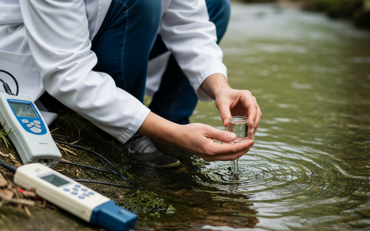 Scientist testing water samples in environmental toxicology research