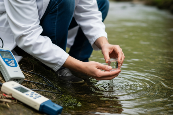 Scientist testing water samples in environmental toxicology research