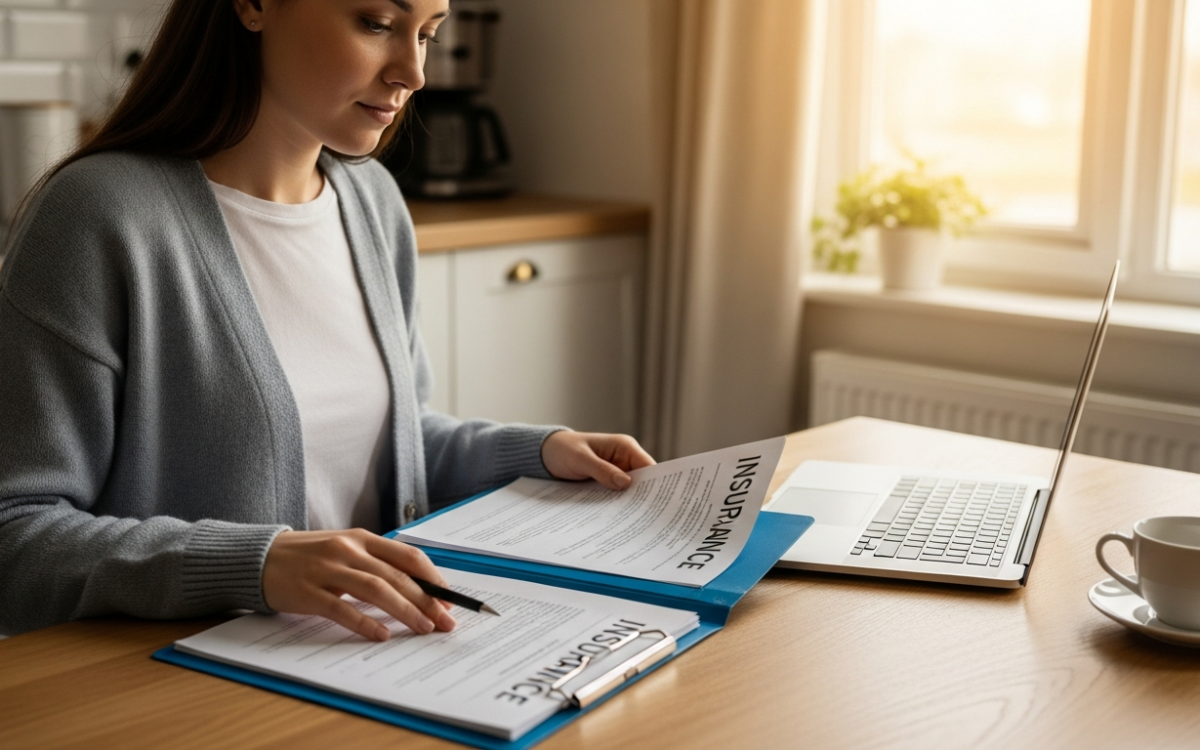 Person reviewing paperwork to handle health insurance disputes at home