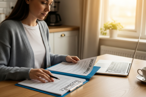 Person reviewing paperwork to handle health insurance disputes at home