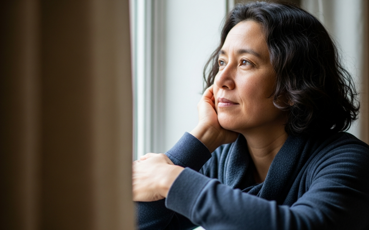A person by a window reflecting quietly, showing the calm side of living with mood disorders