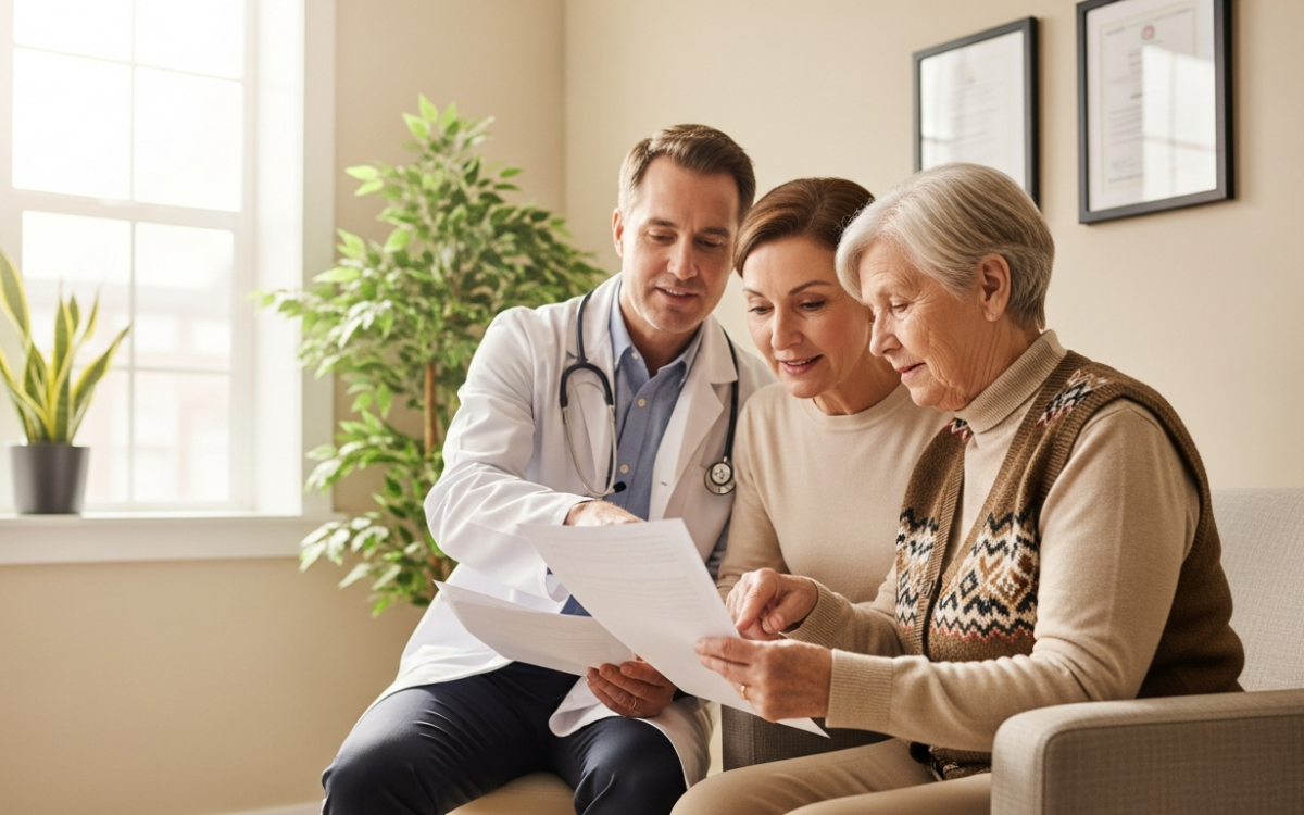 Doctor explaining patient rights and informed consent to a patient during a calm visit
