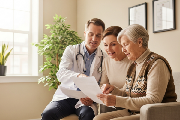Doctor explaining patient rights and informed consent to a patient during a calm visit
