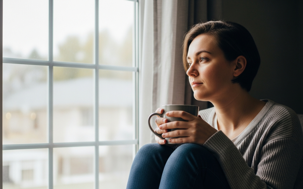 Person resting by a window reflecting on ptsd symptoms and healing