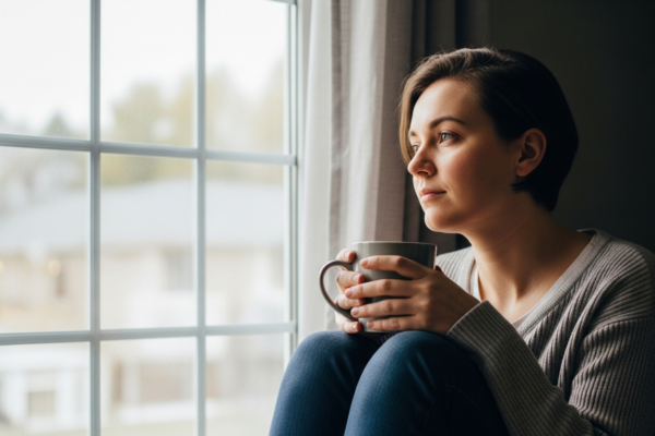 Person resting by a window reflecting on ptsd symptoms and healing