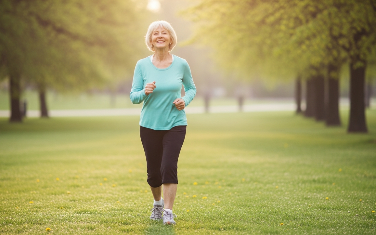 Active older adult walking outdoors showing anti-aging science habits in real life