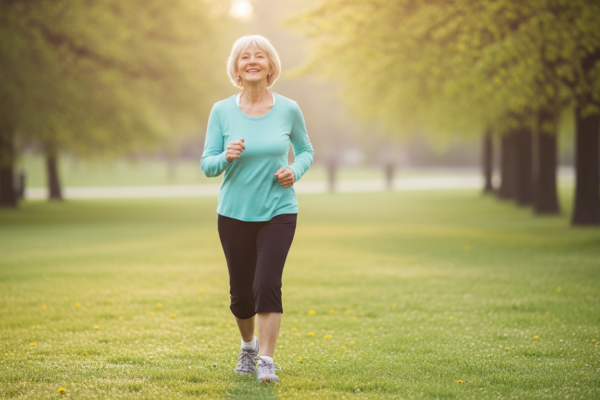 Active older adult walking outdoors showing anti-aging science habits in real life