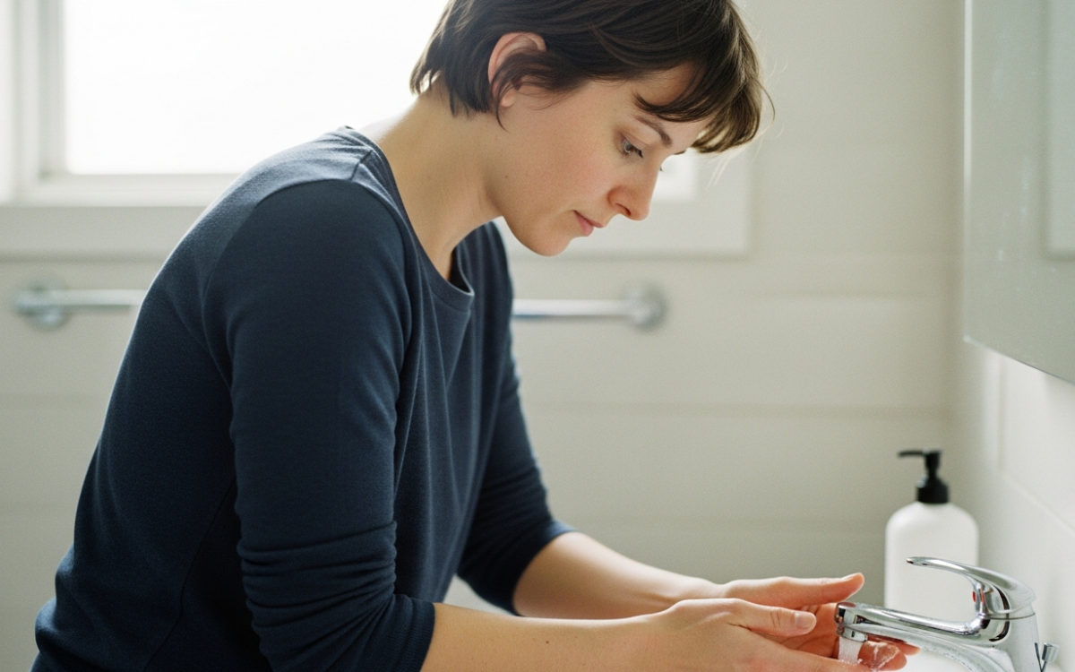 Person at sink showing a common sign of obsessive-compulsive disorder