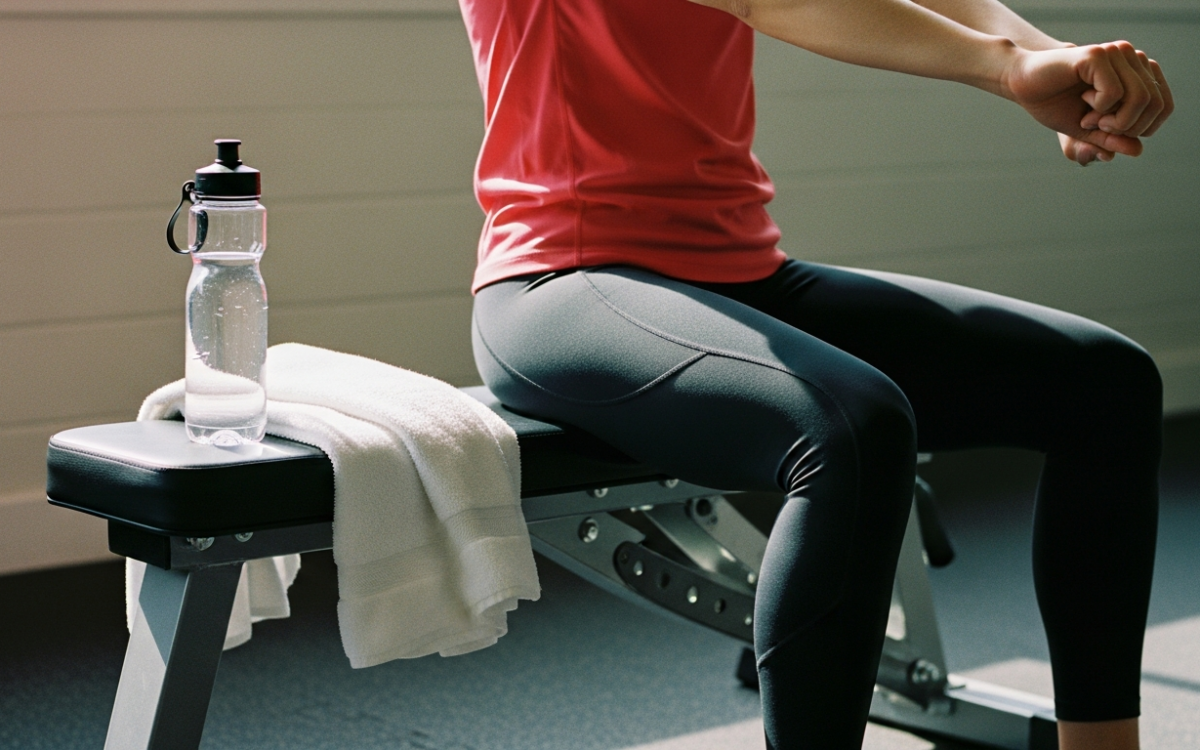Athlete resting on a gym bench showing recovery and deloading between workouts