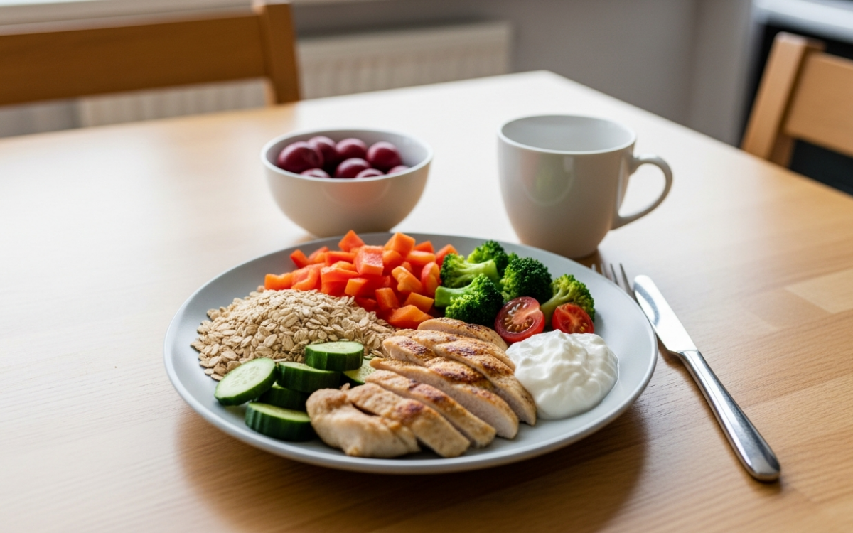 Balanced meal showing foods that support satiety and weight management